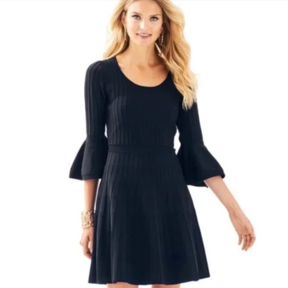 Lilly Pulitzer Brandi High Tide Black Fit Flare Knit Dress Sz Large